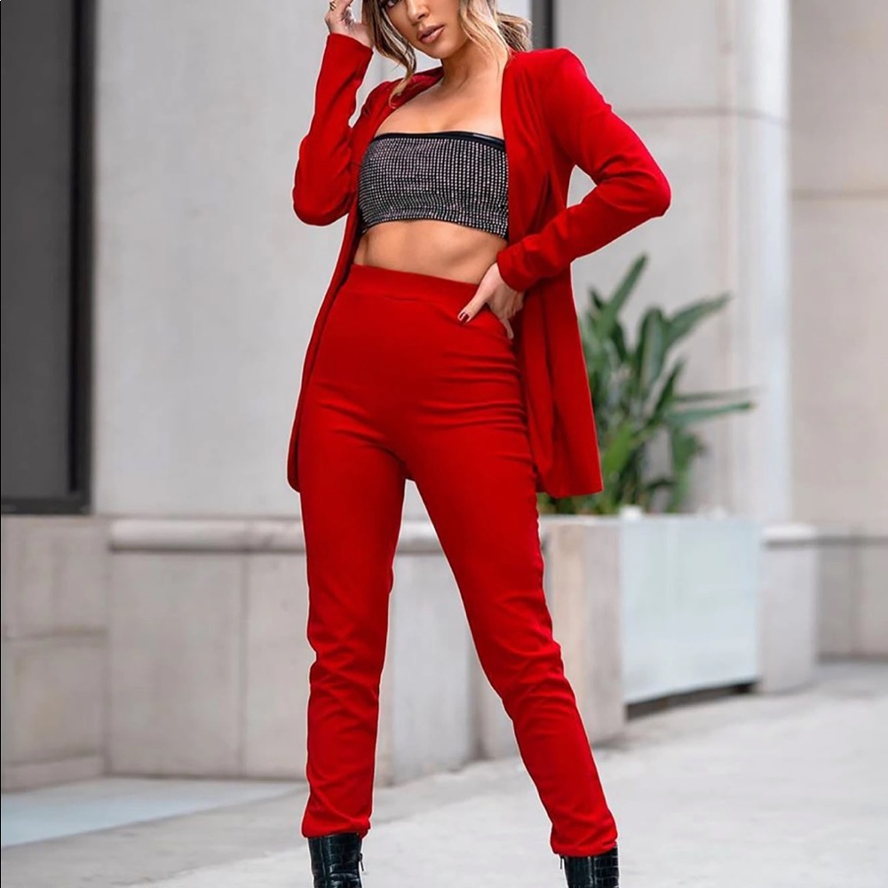 Fashion Nova Payin' It Forward Blazer Set - Red
